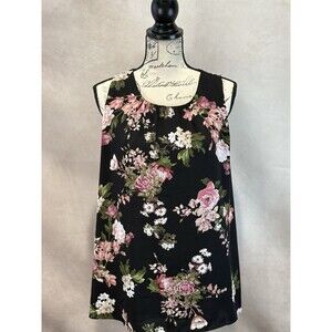 Vince Camuto Women’s Sleeveless Black & Pink Floral Blouse Size XL